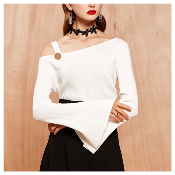 💐 Elegant Black Knit One Shoulder Sweater - Picture 2 of 8